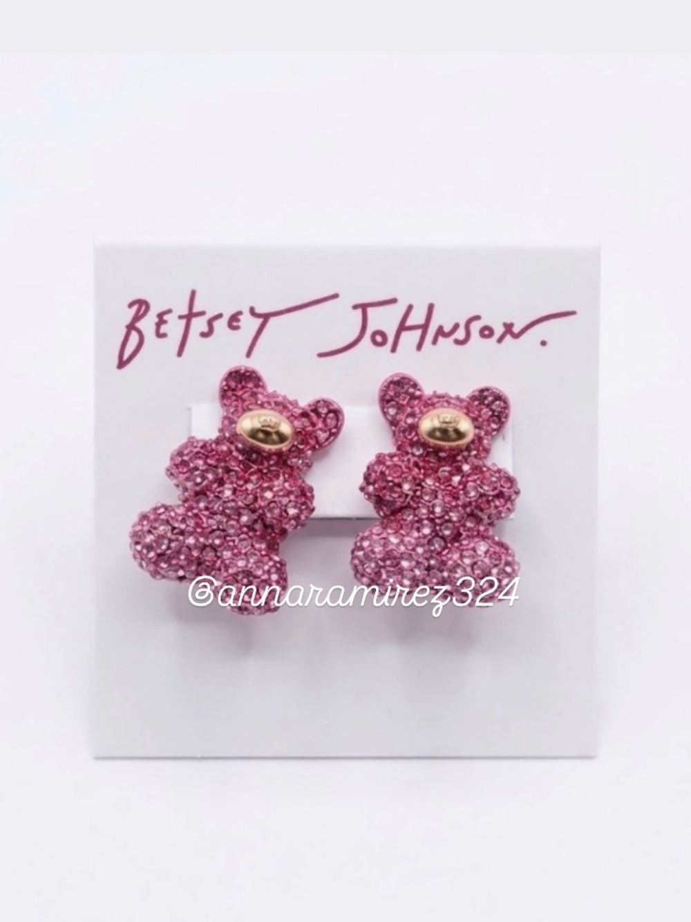 NWT ⚜️💖⚜️ Betsey Johnson Pink Crystal Teddy Bear Earrings